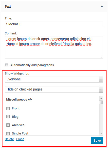 How hide or show specific Widget in different pages